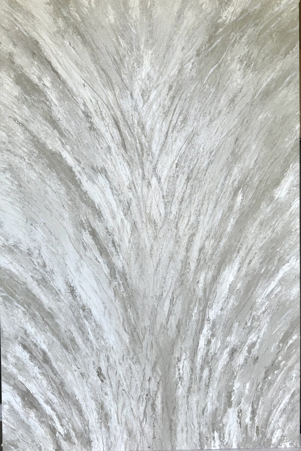 Lien — Vertical Silver and Pearl Textured Abstract, 150 cm Kseniia Turik Original painting for sale