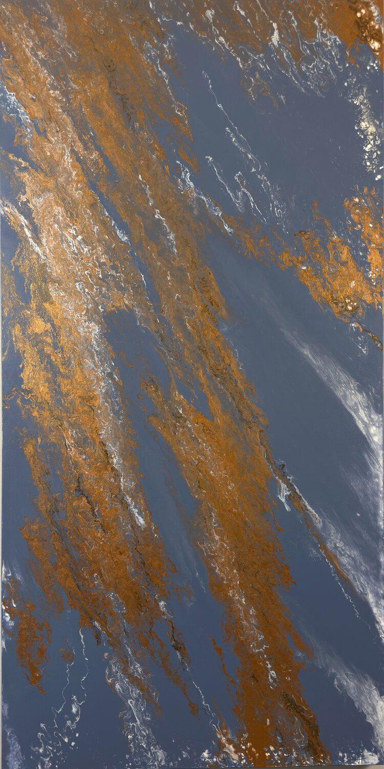 Filón — Copper Vein on Slate Blue, Vertical Abstract 160 cm Kseniia Turik Original painting for sale