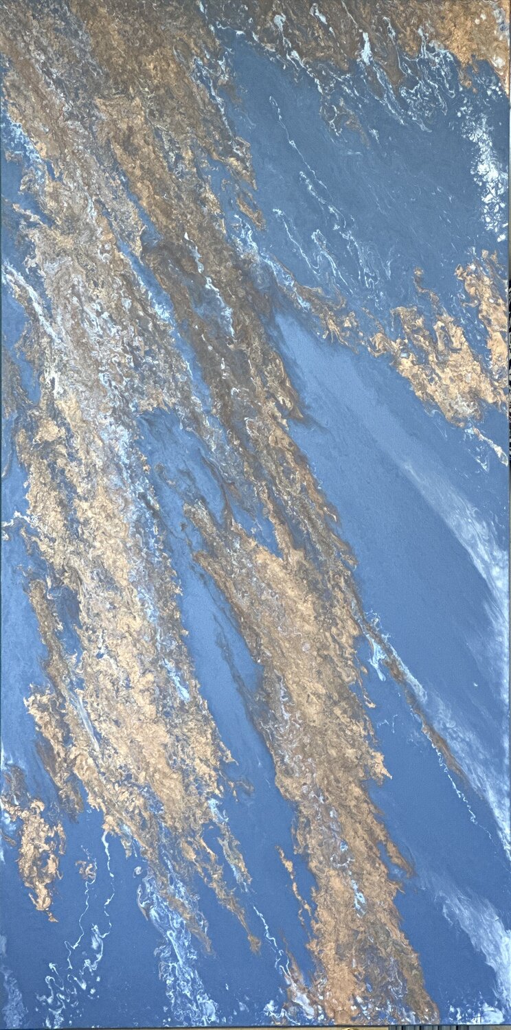 Filón — Copper Vein on Slate Blue, Vertical Abstract 160 cm Kseniia Turik Original painting for sale