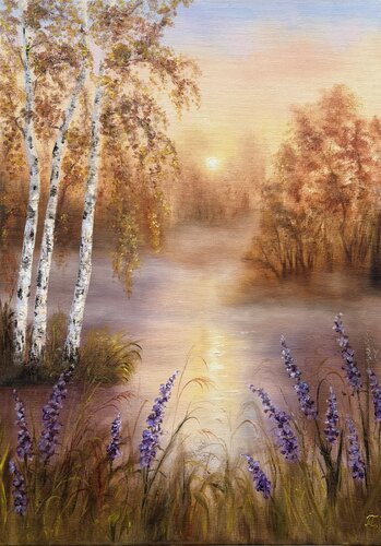 Sunset by the Water by Tanja Frost, Painting for Sale on Select