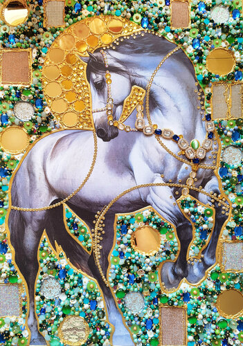 Pearl silver horse. Sun in the forest. by Irina BAST, Painting for Sale on Select