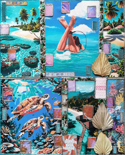Ocean dream. Original painting on canvas, unique mixed media collage artwork by Irina BAST, Painting for Sale on Select