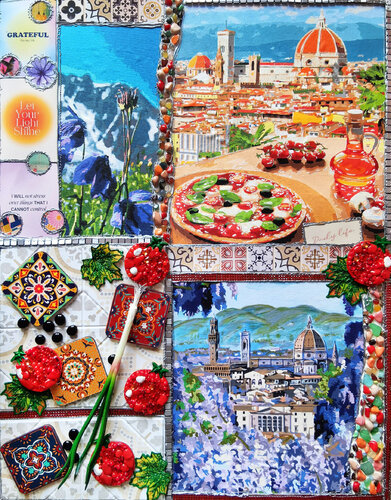 Taste of Italy - Original cityscape painting on canvas. Scrapbooking style memory album aesthetic collage wall art by Irina BAST, Painting for Sale on Select