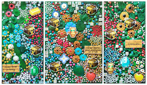 Neoflora. Virtual blooming in Minecraft style pixel art. Vibrant green garden wall art. Large original wall art by Irina BAST, Painting for Sale on Select