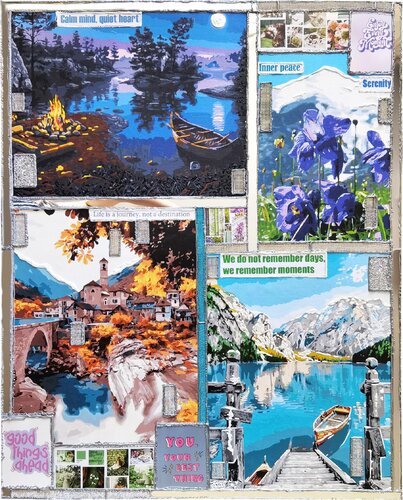 A Place to Breathe. Calm European landscape with lake and mountains by Irina BAST, Painting for Sale on Select