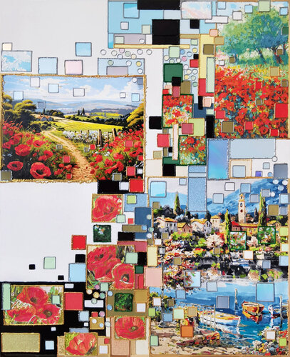Italy. The light of Tuscany. Fragments of a Mediterranean dream. Scarlet poppy flowers fields and sapphire mountains by Irina BAST, Painting for Sale on Select