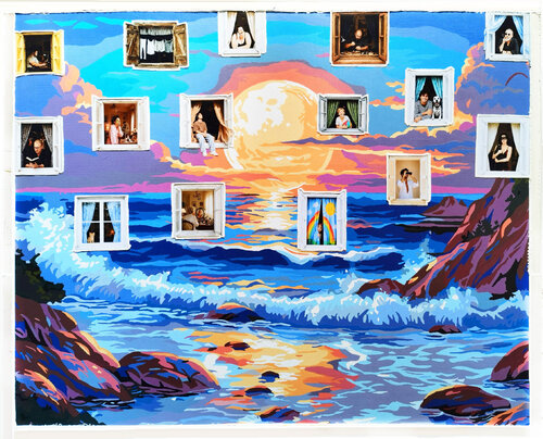 Window with a view of the sea. Fantasy seascape, nature, sea landscape, surrealism von Irina BAST, Malerei kaufen auf Select