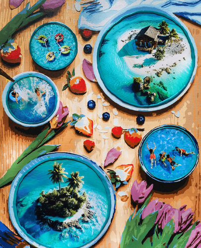 Tropical still life. Fantasy ocean landscape. Paradise von Irina BAST, Malerei kaufen auf Select