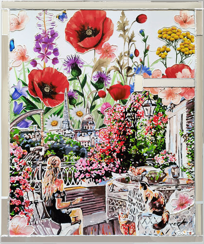Parisian woman's morning. Fantasy cityscape. France. Paris. Eiffel Tower. by Irina BAST, Painting for Sale on Select