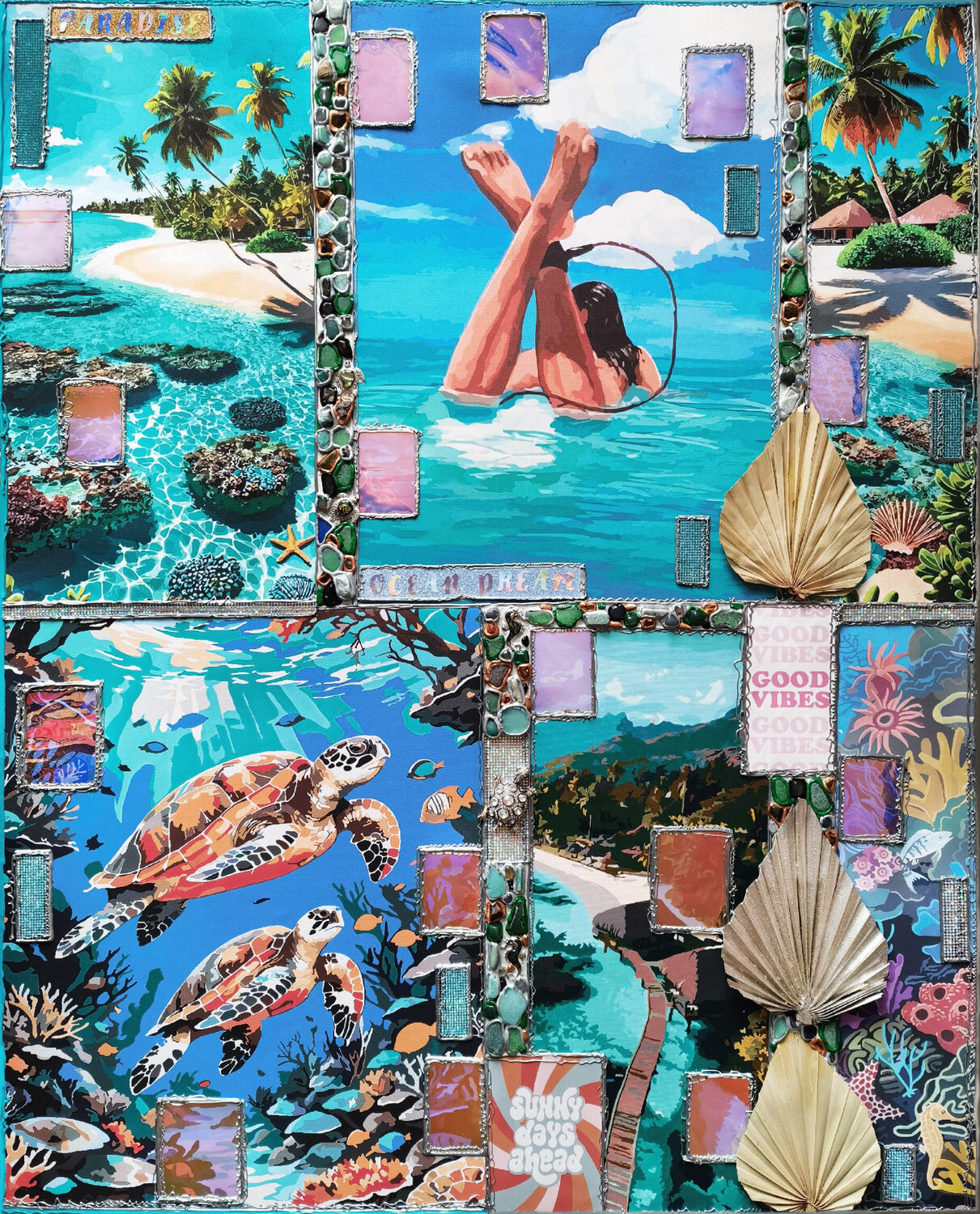 Ocean dream. Original painting on canvas, unique mixed media collage artwork Irina BAST Original painting for sale