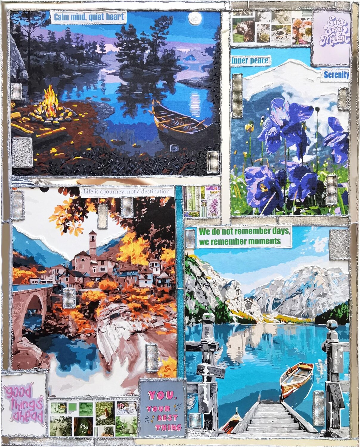 A Place to Breathe. Calm European landscape with lake and mountains Irina BAST Original painting for sale
