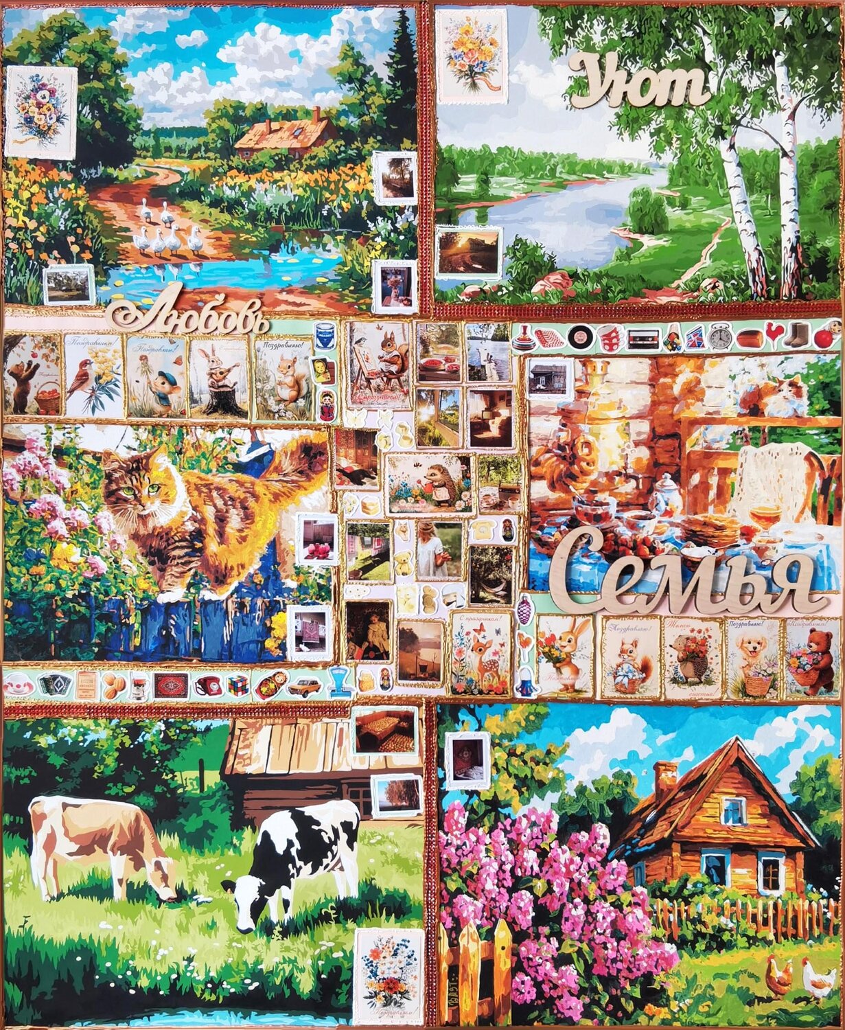 Summer days at Grandma’s village house. Landscape painting, countryside home decor, animals nature inspired wall art Irina BAST Original painting for sale