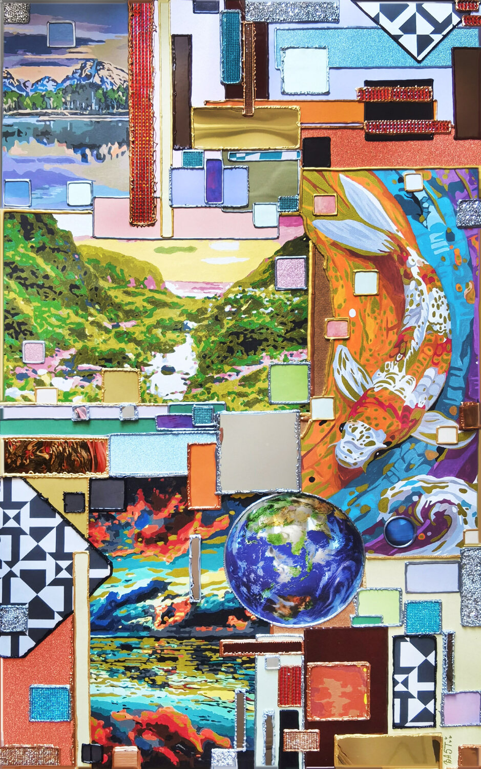 Fragments of a living planet. Original luxury mixed media painting. Unique sirrealism nature landscape artwork. Contemporary wall home decor Irina BAST Original painting for sale