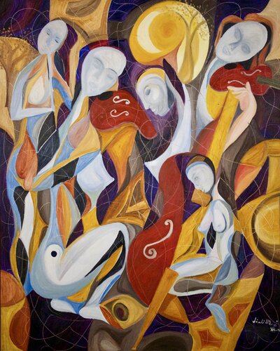 Music under the Moonlight by Laszlo Hamori, Painting for Sale on Select