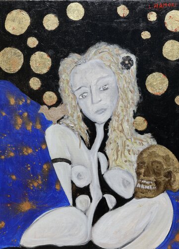 Lady of the war with the Gold skull by Laszlo Hamori, Painting for Sale on Select