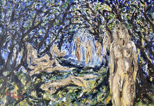 Bathers by Laszlo Hamori, Painting for Sale on Select