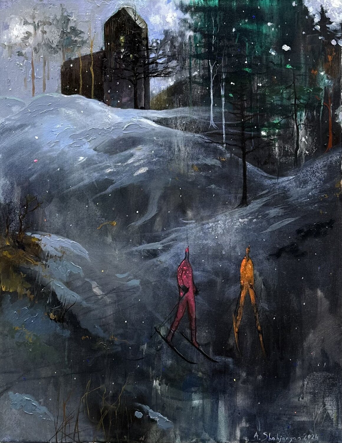 Skiers Andranik Shahjanyan Original painting for sale