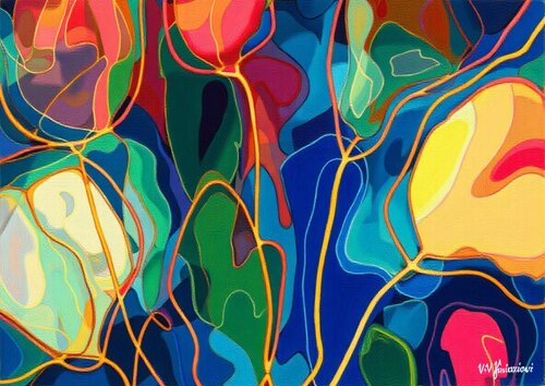 Jazz style flowers #2 by Valentyna Kniazieva, Painting for Sale on Select