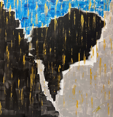 Rocks, Sky and drops of Gold by Maksim Gorshkov, Painting for Sale on Select