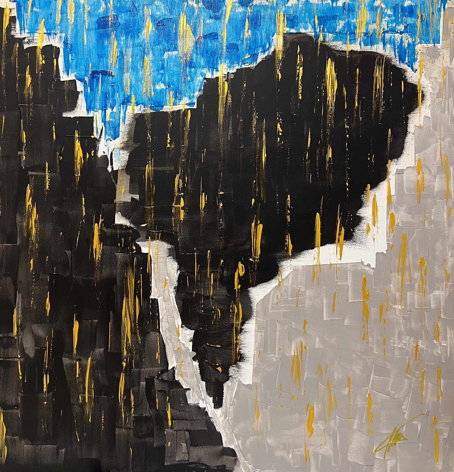 Rocks, Sky and drops of Gold Maksim Gorshkov Original painting for sale