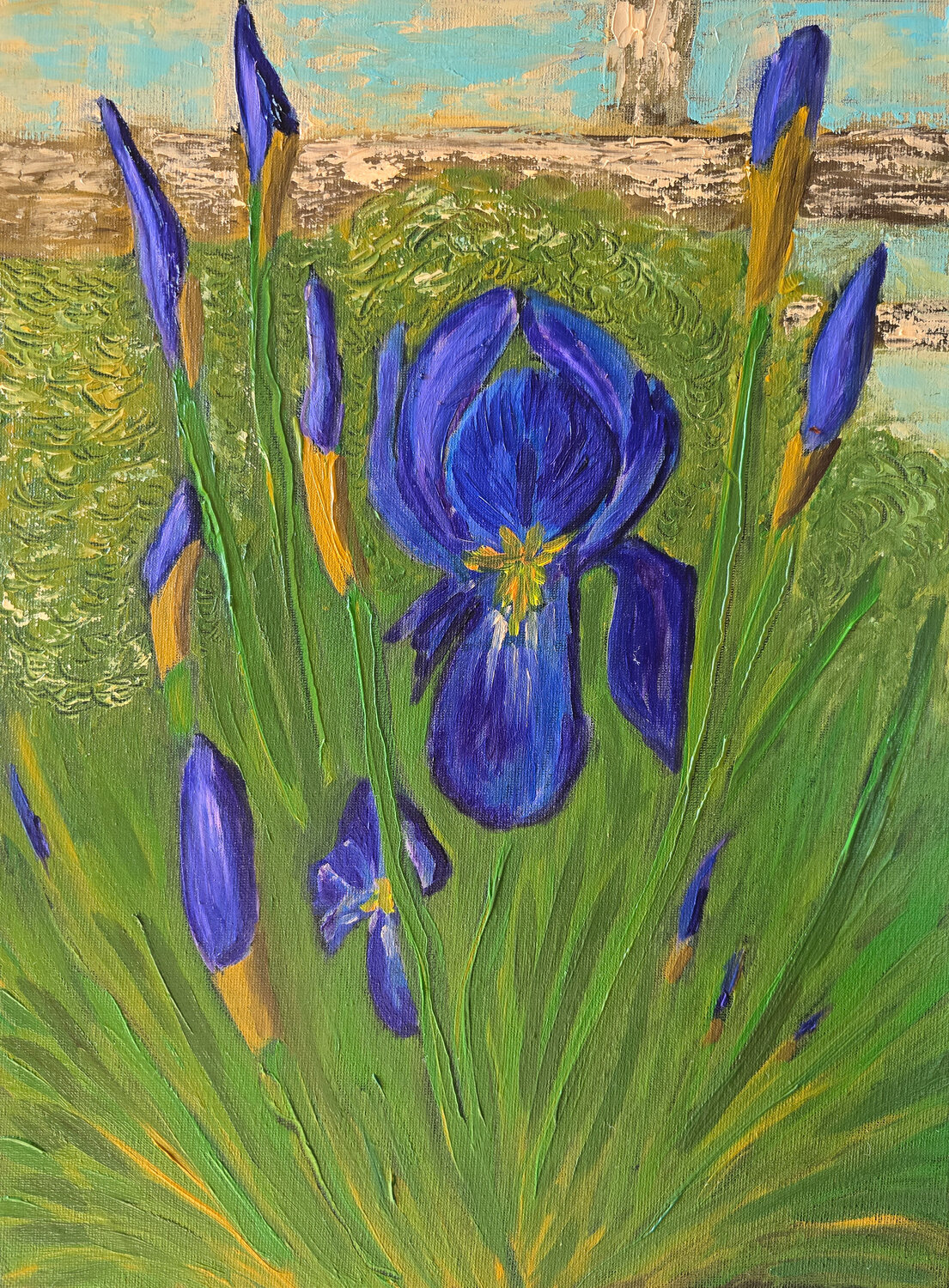 Early morning, irises Maksim Gorshkov Original painting for sale
