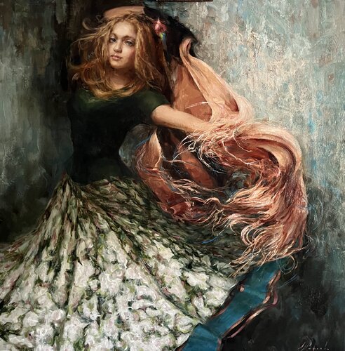 DANCING WITH A SHAWL by Elena Agraphiotis, Painting for Sale on Select