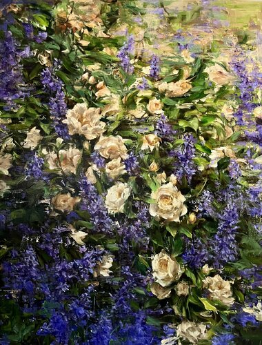 LAVENDER AND ROSES - DELIGHTFUL PROVENCE by Elena Agraphiotis, Painting for Sale on Select
