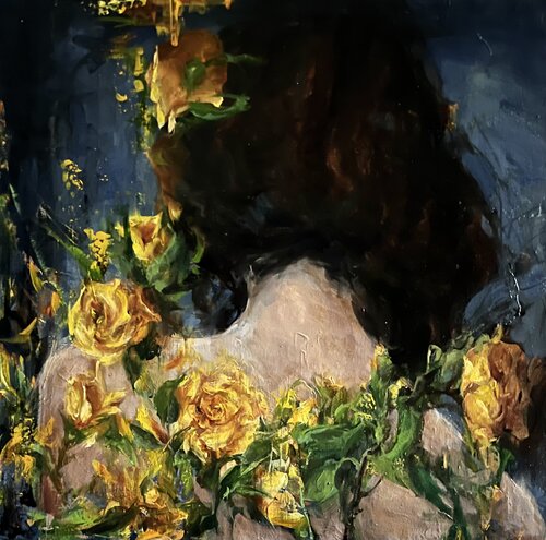 STRANGER AND YELLOW ROSES by Elena Agraphiotis, Painting for Sale on Select