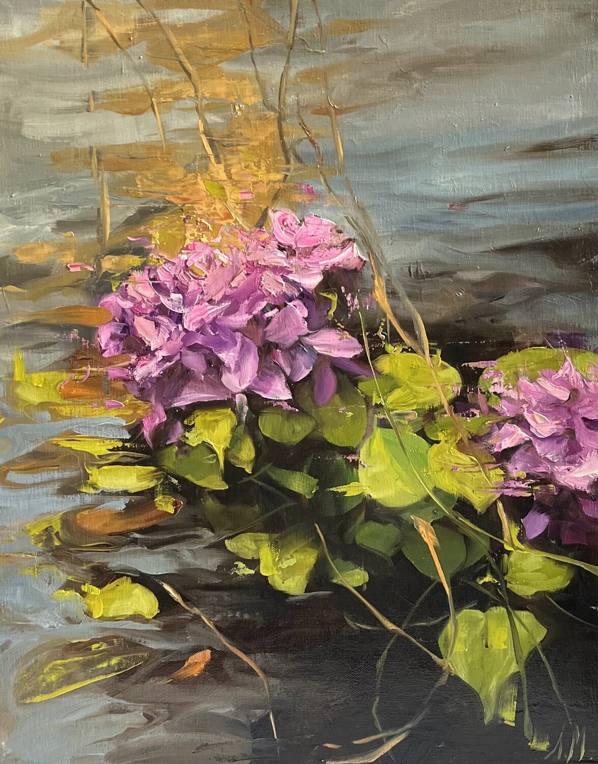 SERENADE OF PINK VIOLET BLOOMS Elena Agraphiotis Original painting for sale