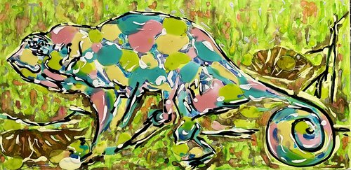 Big Caméléon by Karine Langevin Kjl, Painting for Sale on Select