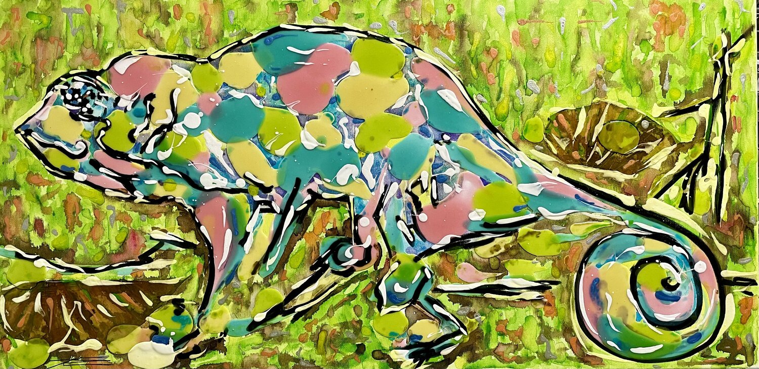 Big Caméléon Karine Langevin Kjl Original painting for sale