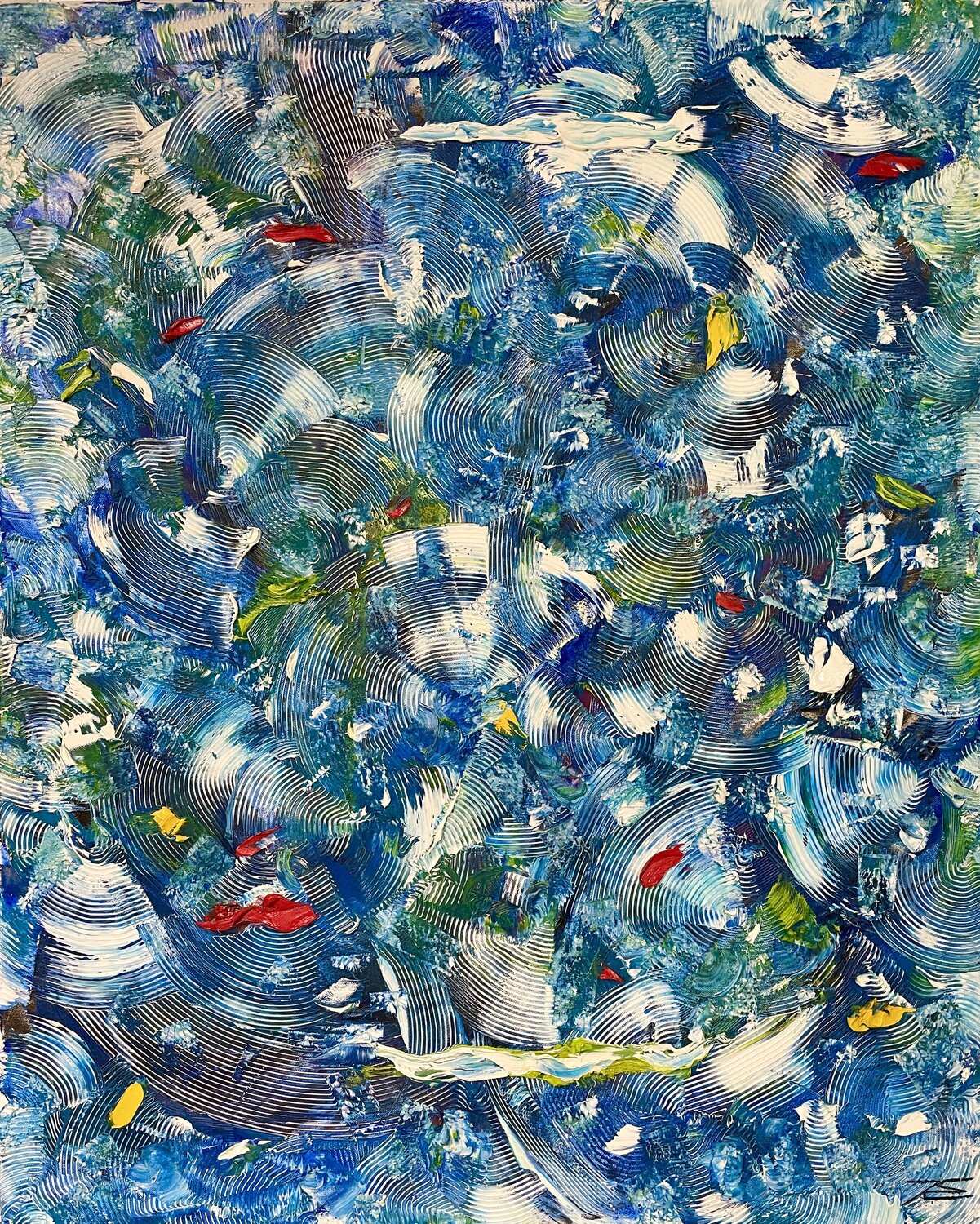 Les Maldives et petits poissons (2012) Karine Langevin Kjl Original painting for sale