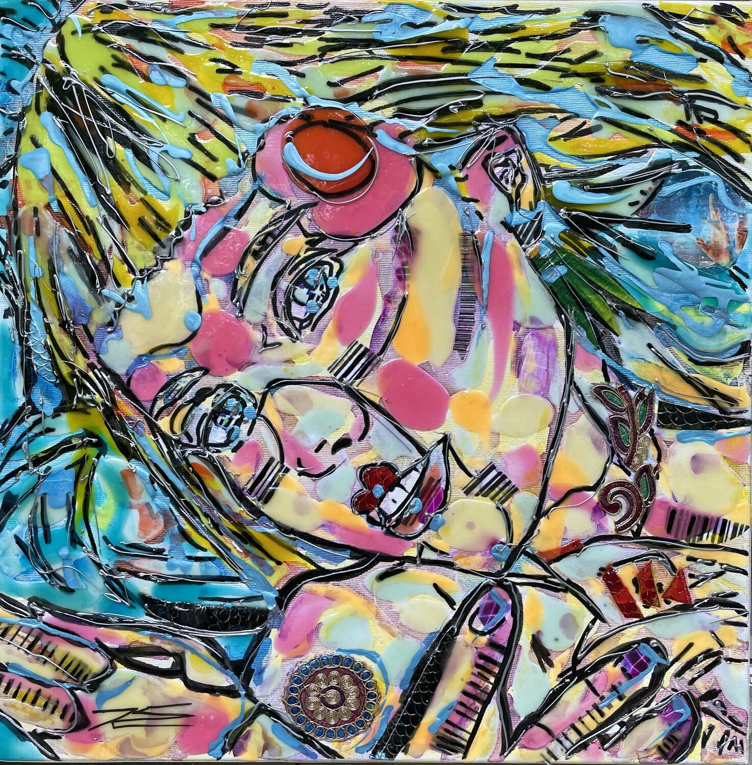 Androïd in Love Karine Langevin Kjl Original painting for sale