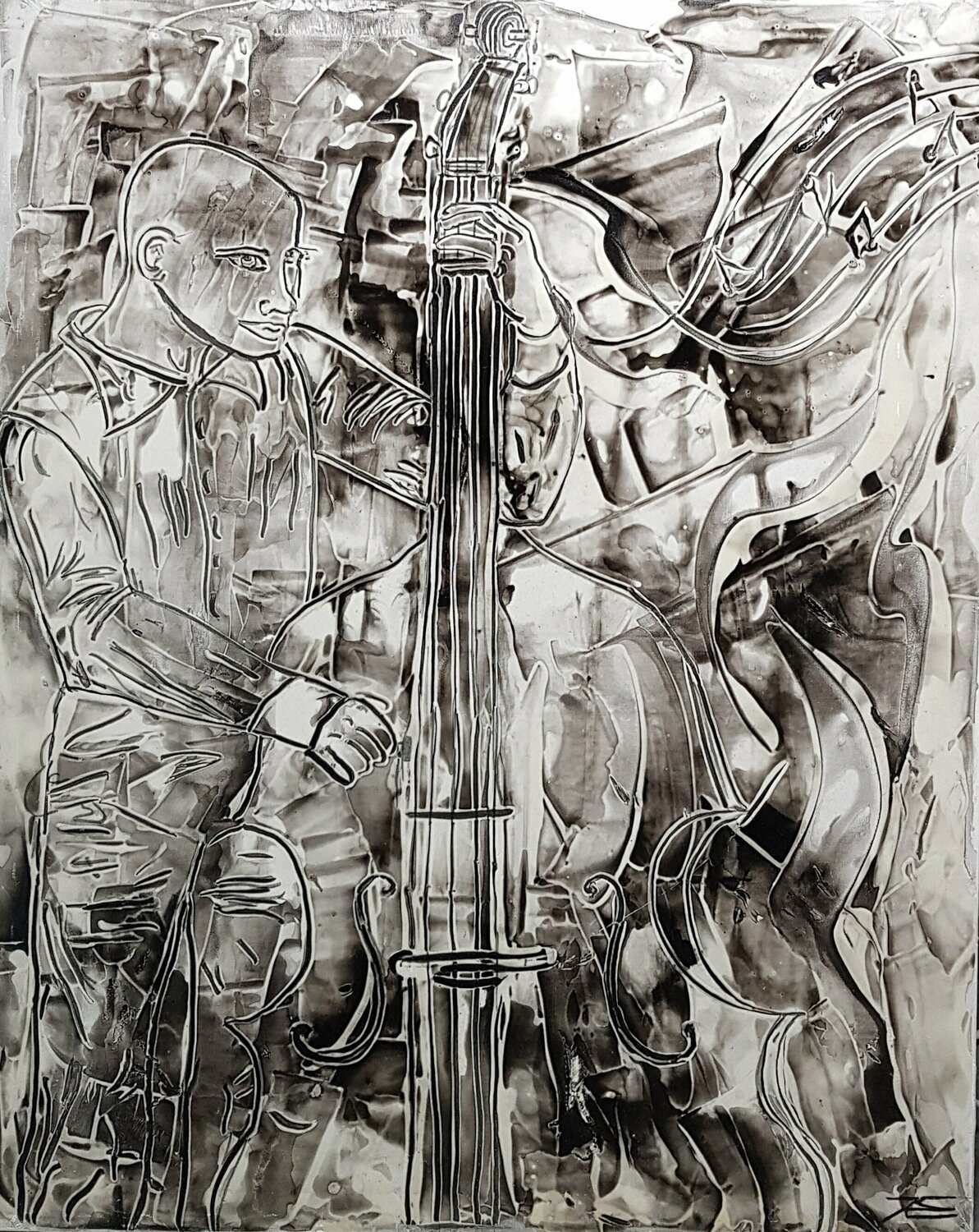 Le Contrebassiste Karine Langevin Kjl Original painting for sale
