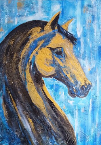 Golden Gaze-Abstract Horse Painting by Igor Kotnik, Painting for Sale on Select