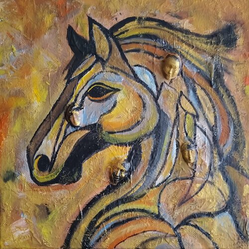 Spiritual Guardians-Abstract Horse Painting by Igor Kotnik, Painting for Sale on Select