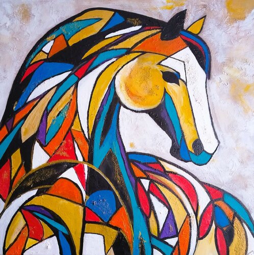 Mosaic Mustang-Abstract Horse Painting by Igor Kotnik, Painting for Sale on Select