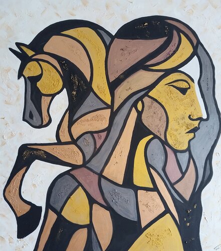 "Three Hearts, One Spine"-Abstract Horse Painting by Igor Kotnik, Painting for Sale on Select