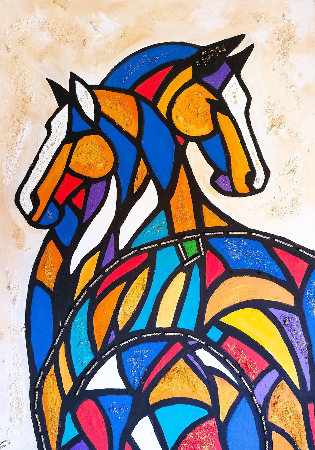 Golden Fragments of Time-Abstract Horse Painting Igor Kotnik Original painting for sale