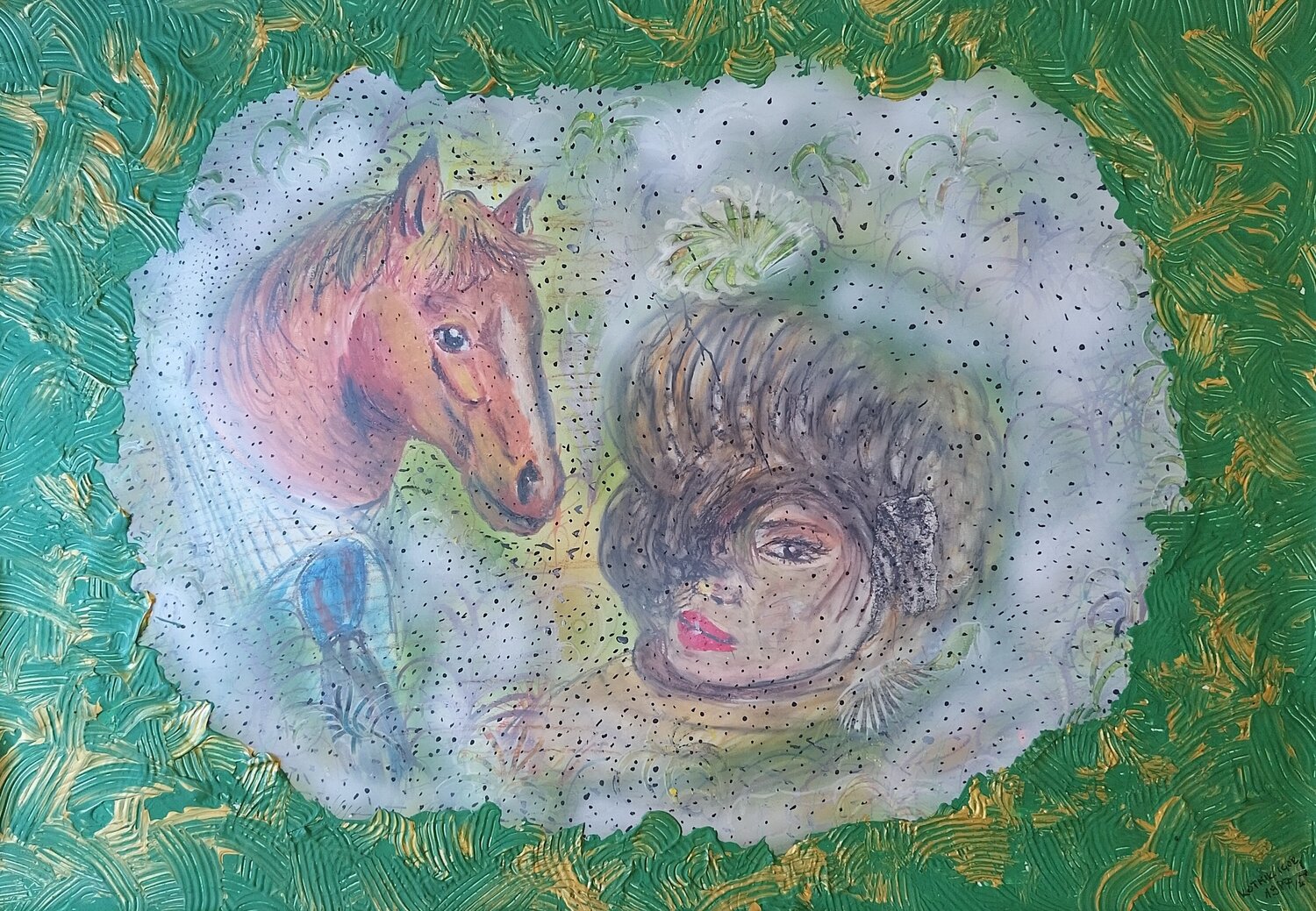 Lady and Mr.Horse- Mixed media from 1987! Igor Kotnik Original painting for sale
