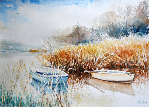 Rest by the Lake by Ana Smarż, Painting for Sale on Select