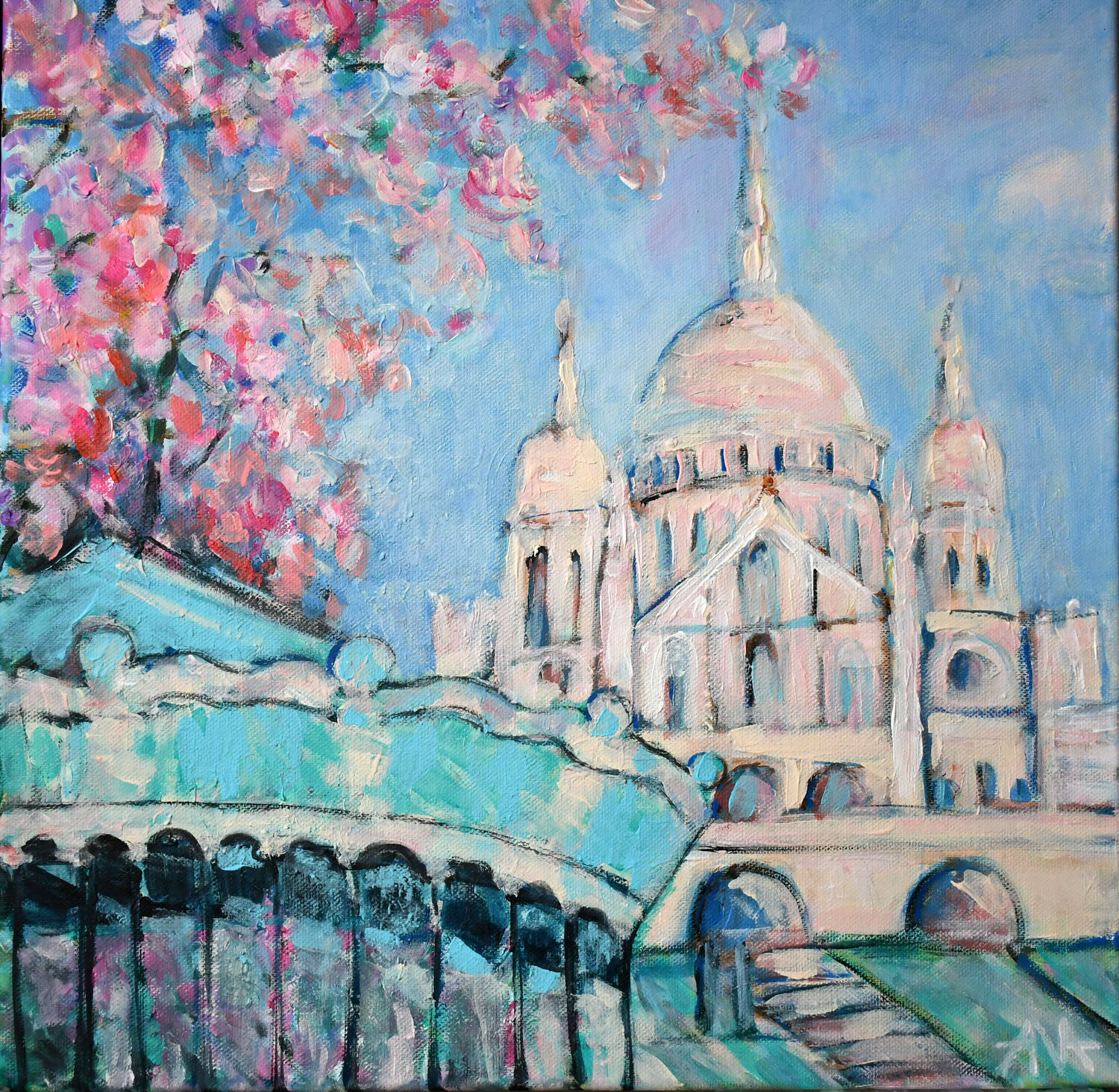 Sacré-Cœur in Blooming Magnolia Ana Smarż Original painting for sale