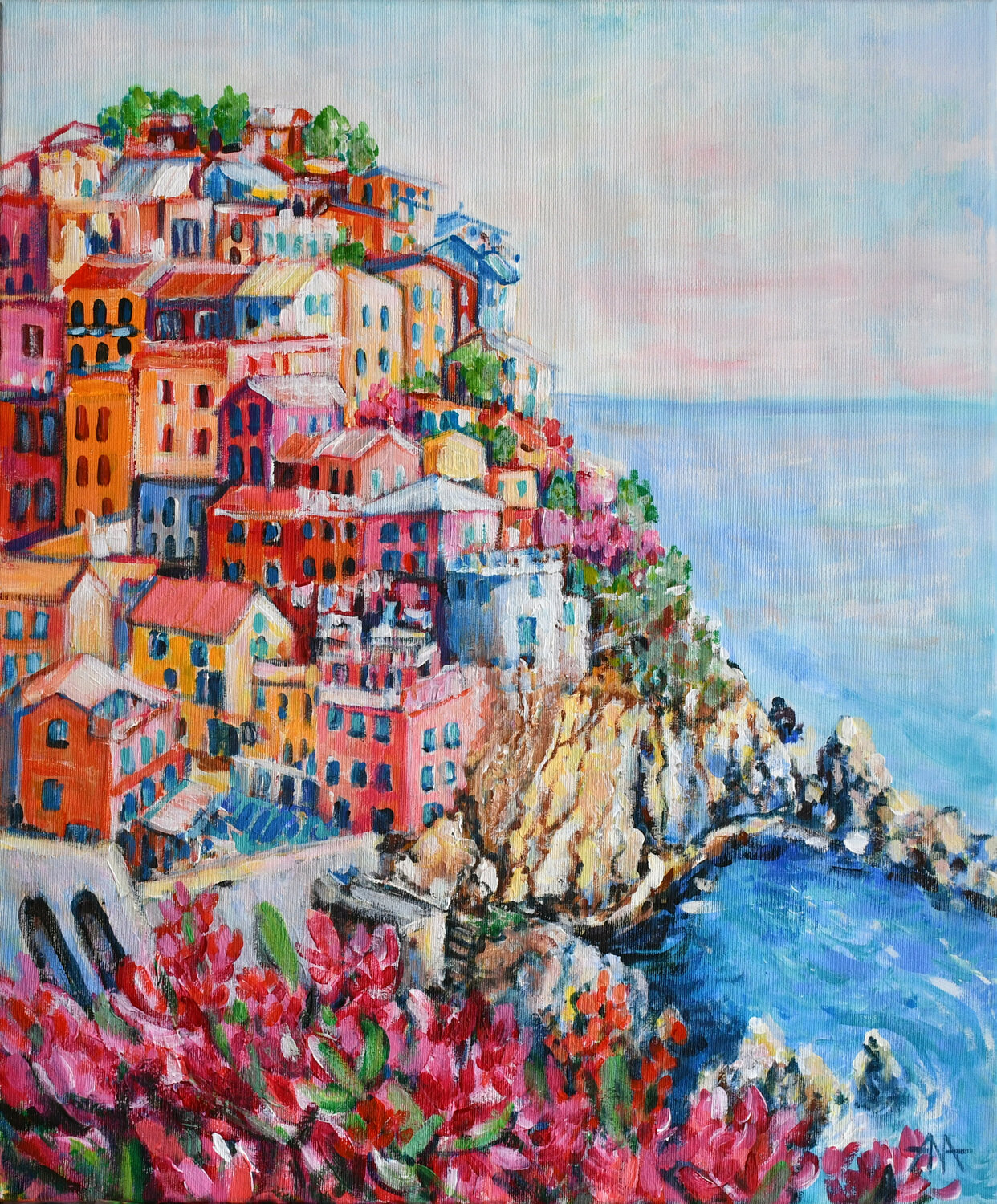 Colorful Mosaic of Manarola Ana Smarż Original painting for sale