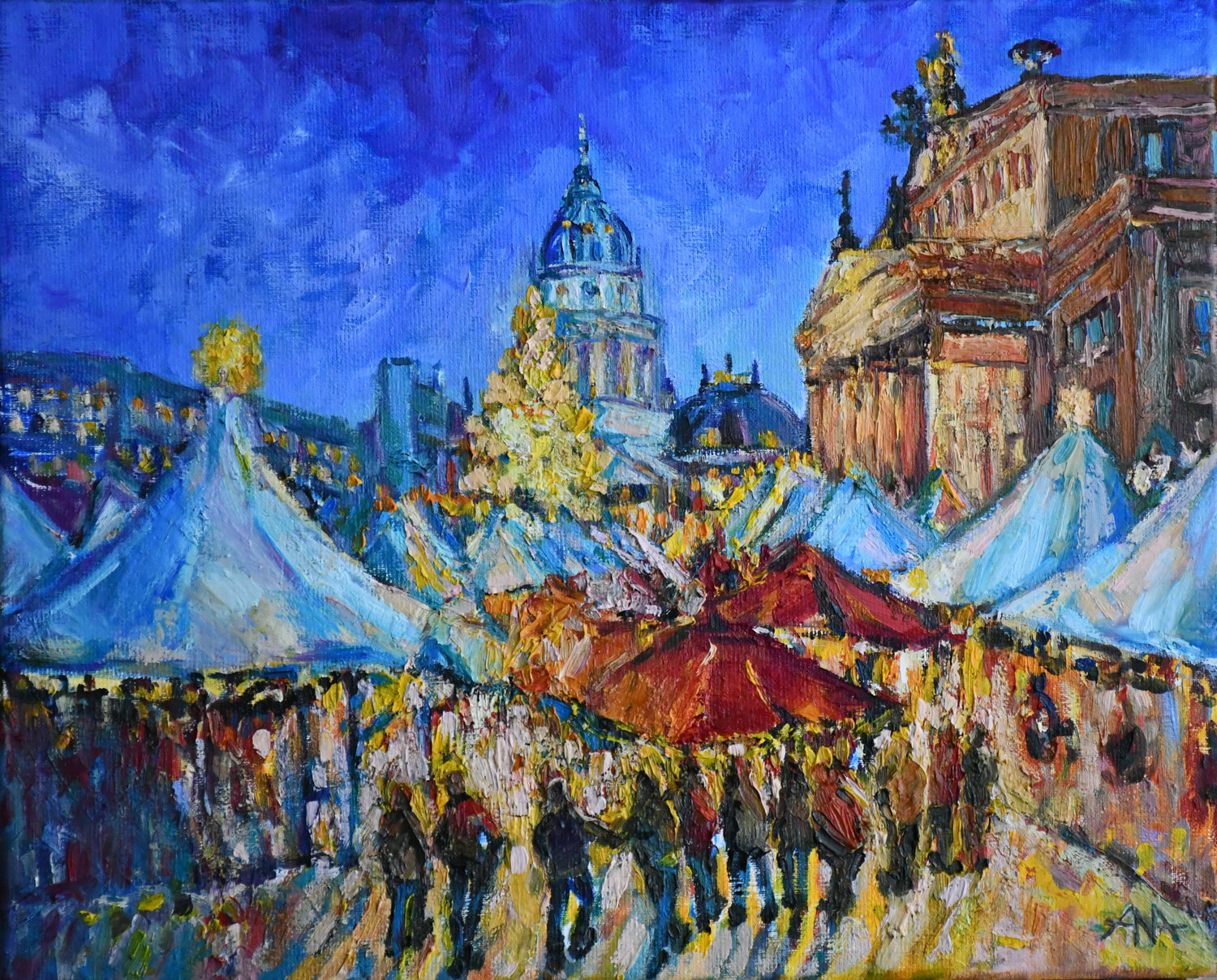 Berlin Lights: Gendarmenmarkt in December Ana Smarż Original painting for sale