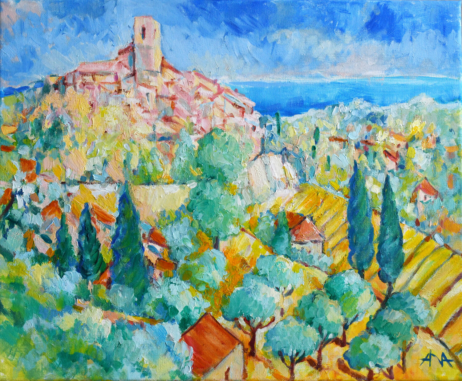 Golden Hour over Saint-Paul-de-Vence Ana Smarż Original painting for sale