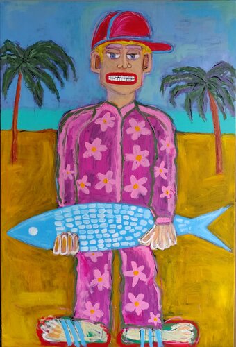 Man with fish by Serge Berezjak, Painting for Sale on Select