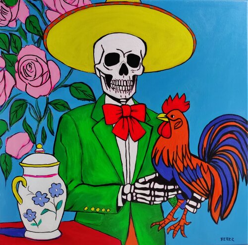 El Catrín con Gallo by Serge Berezjak, Painting for Sale on Select
