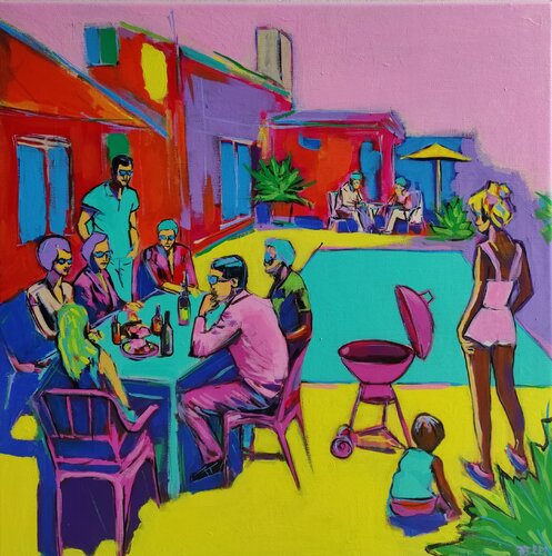 Poolside story by Serge Berezjak, Painting for Sale on Select