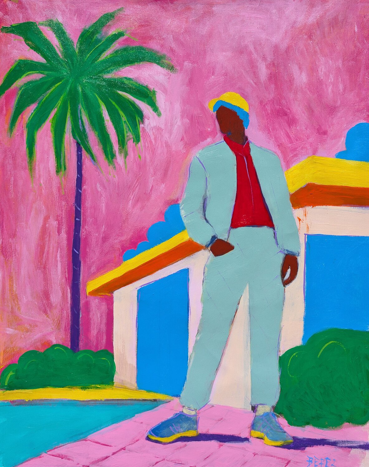 Azure Reverie: Poolside Nostalgia Serge Berezjak Original painting for sale