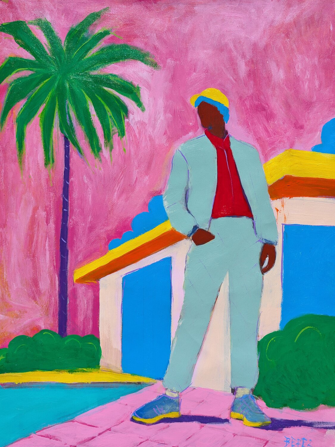 Poolside Nostalgia Serge Berezjak Original painting for sale
